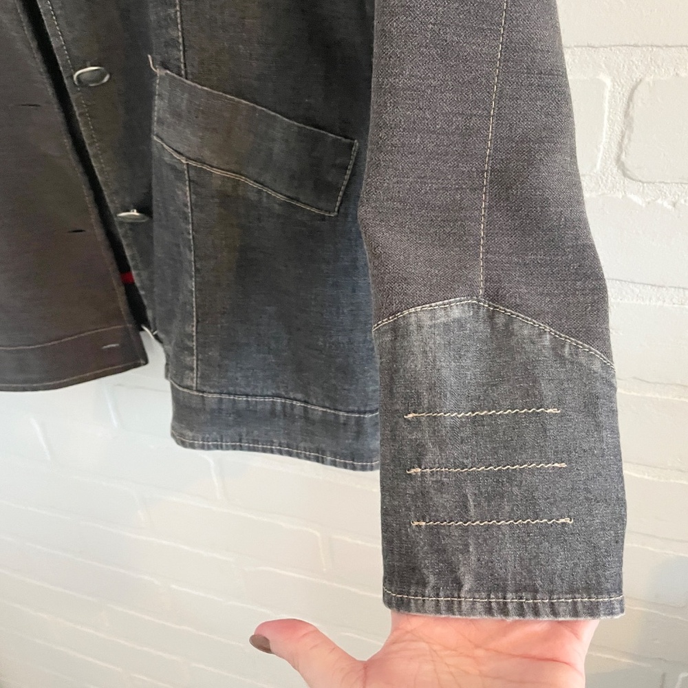 Elisa Cavaletti Klymta Jersey Knit + Denim Blazer Patchwork Asymmetrical Sz M - Picture 6 of 16